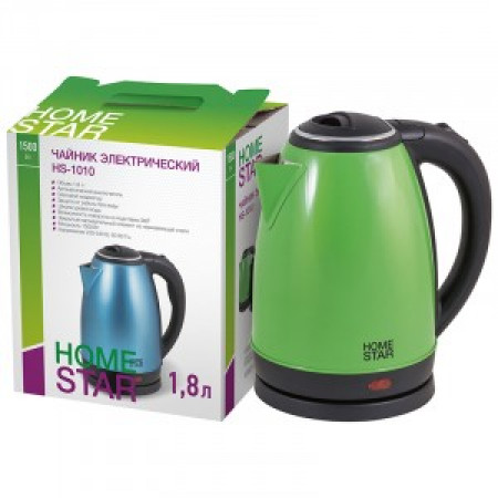 Чайник электрический HomeStar HS-1010 зеленый (диск, 1,8л) 1,5кВт, нерж сталь 3015