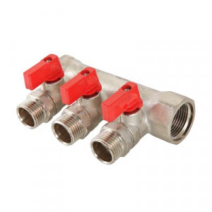 Коллектор VALTEC с отсекающими кранами, 3/4"х3 вых. 1/2" нар.