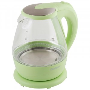Чайник ENERGY E-266 зеленый  (диск, 1,5л) 2,2кВт стекло/пластик