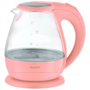 Чайник ENERGY E-266 розовый (диск, 1,5л) 2,2кВт стекло/пластик